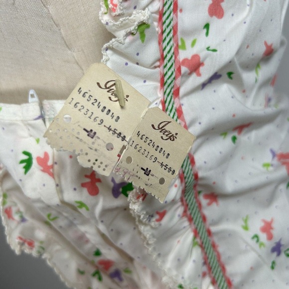 Vintage 70s Bill Tice Sz 14 White Floral Apron Midi Prairie Cottage Dress NWT - Picture 5 of 12